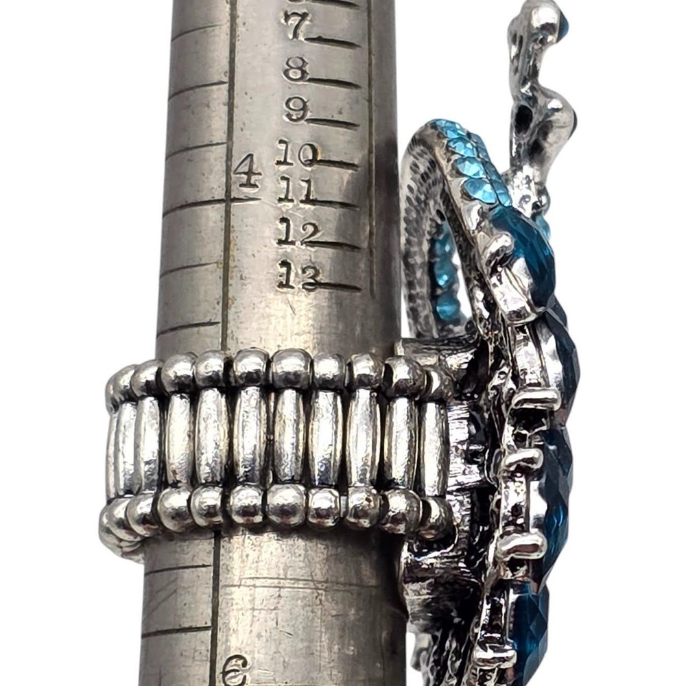 Peacock Blue Marquise Crystal Statement Ring Bold Glam Stretch Cocktail Rare - Picture 2 of 5
